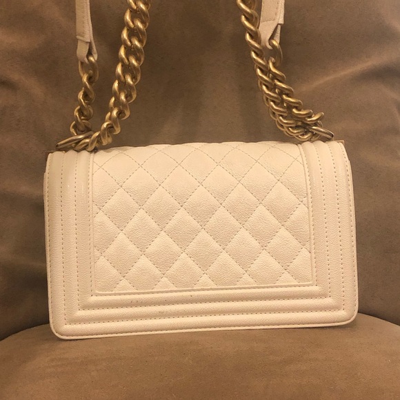 Chanel Small Le Boy White Gold Caviar Bag - Picture 2 of 8